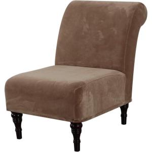 imageHVERSAILTEX Armless Accent Chair Covers Thick Velvet Armless Chair Slipcovers High Stretch Chair Covers for Living Room Hotel Machine Washable Furniture Protector with Elastic Bottom NavyCamel