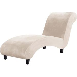 imageHVERSAILTEX Chaise Lounge Cover Indoor Velvet Chaise Slipcover High Stretch Lounge Chair Cover Luxury Armless Chaise Cover for Living Room Machine Washable BlackIvory