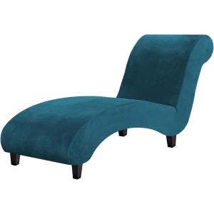 imageHVERSAILTEX Chaise Lounge Cover Indoor Velvet Chaise Slipcover High Stretch Lounge Chair Cover Luxury Armless Chaise Cover for Living Room Machine Washable BlackDark Teal