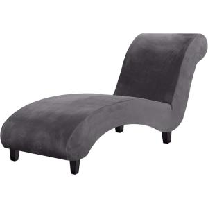 imageHVERSAILTEX Chaise Lounge Cover Indoor Velvet Chaise Slipcover High Stretch Lounge Chair Cover Luxury Armless Chaise Cover for Living Room Machine Washable BlackGrey