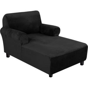 imageHVERSAILTEX Velvet Chaise Lounge Cover High Stretch Chaise Chair Cover for Living Room Soft Chaise Slipcovers with Arms Luxury Velvet Chaise Lounge Dog Covers Machine Washable BlackBlack