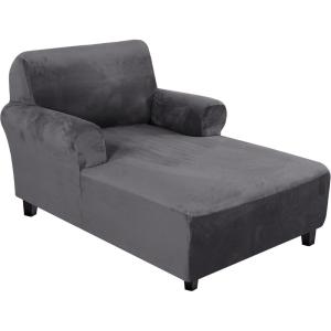 imageHVERSAILTEX Velvet Chaise Lounge Cover High Stretch Chaise Chair Cover for Living Room Soft Chaise Slipcovers with Arms Luxury Velvet Chaise Lounge Dog Covers Machine Washable BlackGrey