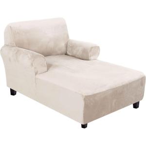 imageHVERSAILTEX Velvet Chaise Lounge Cover High Stretch Chaise Chair Cover for Living Room Soft Chaise Slipcovers with Arms Luxury Velvet Chaise Lounge Dog Covers Machine Washable BlackIvory