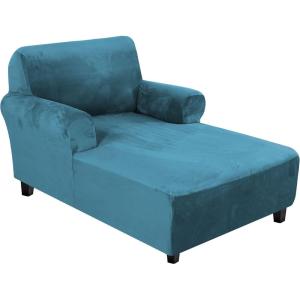 imageHVERSAILTEX Velvet Chaise Lounge Cover High Stretch Chaise Chair Cover for Living Room Soft Chaise Slipcovers with Arms Luxury Velvet Chaise Lounge Dog Covers Machine Washable BlackPeacock Blue