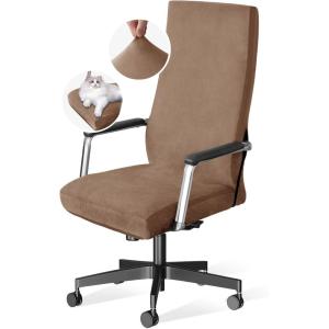 imageHVERSAILTEX Velvet Home Office Chair Covers Stretchable Computer Desk Chair Covers Mid  High Back Universal Executive Boss Chair Covers Gaming Chair Cover Removable Machine Washable ChocolateCamel