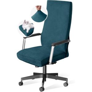 imageHVERSAILTEX Velvet Home Office Chair Covers Stretchable Computer Desk Chair Covers Mid  High Back Universal Executive Boss Chair Covers Gaming Chair Cover Removable Machine Washable ChocolateDark Teal
