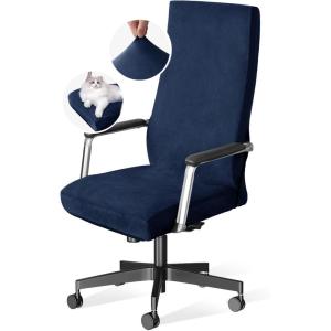 imageHVERSAILTEX Velvet Home Office Chair Covers Stretchable Computer Desk Chair Covers Mid  High Back Universal Executive Boss Chair Covers Gaming Chair Cover Removable Machine Washable ChocolateNavy