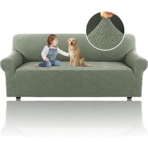 imageHVERSAILTEX Jacquard Couch Cushion Covers High Stretch Sofa Covers for 3 Cushion Couch Furniture Protector Spandex AntiSlip Soft Thickened Slipcovers Diamond Pattern3 Back Covers GreyDamasksea Grass
