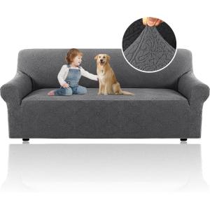imageHVERSAILTEX Jacquard Couch Cushion Covers High Stretch Sofa Covers for 3 Cushion Couch Furniture Protector Spandex AntiSlip Soft Thickened Slipcovers Diamond Pattern3 Back Covers GreyDamaskgrey