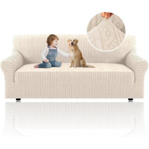 imageHVERSAILTEX Jacquard Couch Cushion Covers High Stretch Sofa Covers for 3 Cushion Couch Furniture Protector Spandex AntiSlip Soft Thickened Slipcovers Diamond Pattern3 Back Covers GreySpiralivory