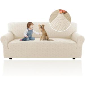 imageHVERSAILTEX Jacquard Couch Cushion Covers High Stretch Sofa Covers for 3 Cushion Couch Furniture Protector Spandex AntiSlip Soft Thickened Slipcovers Diamond Pattern3 Back Covers GreyDiamondivory