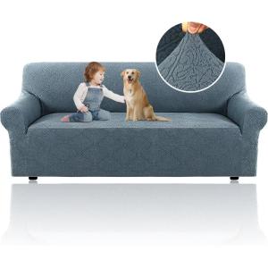 imageHVERSAILTEX Jacquard Couch Cushion Covers High Stretch Sofa Covers for 3 Cushion Couch Furniture Protector Spandex AntiSlip Soft Thickened Slipcovers Diamond Pattern3 Back Covers GreyDamaskstone Blue