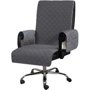 imageHVERSAILTEX Large Office Chair Cover  Water Resistant With Arms for Computer Desk High Back Universal Executive Boss  Non Slip Buckle Washable GreyBeigeGreyBeige