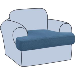 imageHVERSAILTEX Stretch 3 Piece T Cushion Sofa Slipcovers Individually Sofa Cushion Covers for 3 Cushion Couch Sofa Seat Cushion Covers with Elastic Bands Featuring Thicker Jacquard Fabric GrayDusty Blue