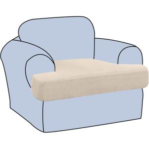 imageHVERSAILTEX Stretch 3 Piece T Cushion Sofa Slipcovers Individually Sofa Cushion Covers for 3 Cushion Couch Sofa Seat Cushion Covers with Elastic Bands Featuring Thicker Jacquard Fabric GrayNatural
