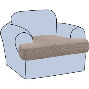imageHVERSAILTEX Stretch 3 Piece T Cushion Sofa Slipcovers Individually Sofa Cushion Covers for 3 Cushion Couch Sofa Seat Cushion Covers with Elastic Bands Featuring Thicker Jacquard Fabric GrayTaupe
