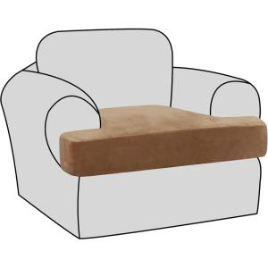 imageHVERSAILTEX Stretch Velvet T Couch Cushion Cover Seat Cushion Cover for Chair Recliner Wingback Chair Furniture Protector Sofa Cushion Slipcover with Elastic BottomArmchairIvoryCamel