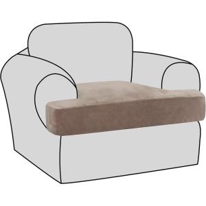 imageHVERSAILTEX Stretch Velvet T Couch Cushion Cover Seat Cushion Cover for Chair Recliner Wingback Chair Furniture Protector Sofa Cushion Slipcover with Elastic BottomArmchairIvoryTaupe