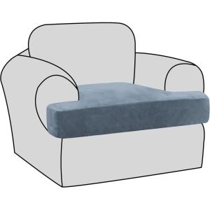 imageHVERSAILTEX Stretch Velvet T Couch Cushion Cover Seat Cushion Cover for Chair Recliner Wingback Chair Furniture Protector Sofa Cushion Slipcover with Elastic BottomArmchairIvoryStone Blue