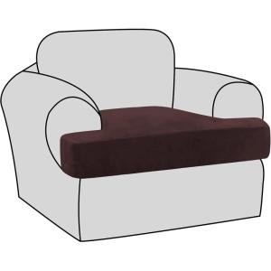 imageHVERSAILTEX Stretch Velvet T Couch Cushion Cover Seat Cushion Cover for Chair Recliner Wingback Chair Furniture Protector Sofa Cushion Slipcover with Elastic BottomArmchairIvoryBrown