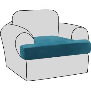imageHVERSAILTEX Stretch Velvet T Couch Cushion Cover Seat Cushion Cover for Chair Recliner Wingback Chair Furniture Protector Sofa Cushion Slipcover with Elastic BottomArmchairIvoryDeep Teal