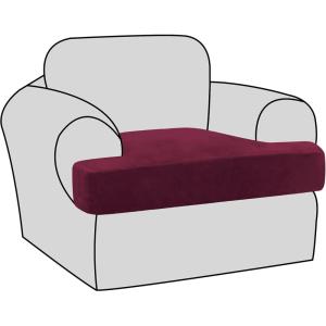 imageHVERSAILTEX Stretch Velvet T Couch Cushion Cover Seat Cushion Cover for Chair Recliner Wingback Chair Furniture Protector Sofa Cushion Slipcover with Elastic BottomArmchairIvoryWineBurgundy