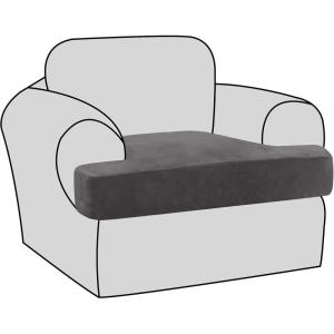 imageHVERSAILTEX Stretch Velvet T Couch Cushion Cover Seat Cushion Cover for Chair Recliner Wingback Chair Furniture Protector Sofa Cushion Slipcover with Elastic BottomArmchairIvoryGrey