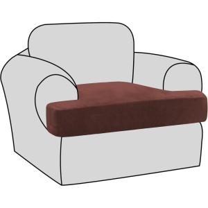 imageHVERSAILTEX Stretch Velvet T Couch Cushion Cover Seat Cushion Cover for Chair Recliner Wingback Chair Furniture Protector Sofa Cushion Slipcover with Elastic BottomArmchairIvoryBurnt Brick