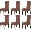 imageHVERSAILTEX Velvet Dining Chair Covers Stretch Chair Covers for Dining Room Set of 4 Parson Chair Slipcovers Chair Protectors Covers Dining Soft Thick Solid Velvet Fabric Washable BlackCaramel