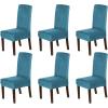 imageHVERSAILTEX Velvet Dining Chair Covers Stretch Chair Covers for Dining Room Set of 4 Parson Chair Slipcovers Chair Protectors Covers Dining Soft Thick Solid Velvet Fabric Washable BlackPeacock Blue