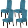 imageHVERSAILTEX Velvet Dining Chair Covers Stretch Chair Covers for Dining Room Set of 4 Parson Chair Slipcovers Chair Protectors Covers Dining Soft Thick Solid Velvet Fabric Washable BlackPeacock Blue