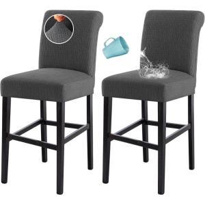 imageHVERSAILTEX 100 Waterproof Bar Stool Cover Stretch Counter Stool Pub Chair Slipcover for Dining Room Removable Soft Thick Solid Fleece Fabric Bar Stool Slipcovers Set of 4 Peacock BlueJacquardgrey