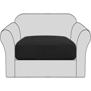 imageHVERSAILTEX High Stretch Individual Seat Cushion Covers Sofa Slipcovers Featuring Jacquard Textured Twill Fabric 3 Pack for 3 Couch Cushion GreyBlack