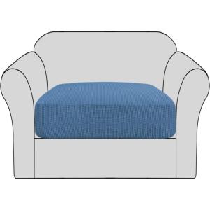 imageHVERSAILTEX High Stretch Individual Seat Cushion Covers Sofa Slipcovers Featuring Jacquard Textured Twill Fabric 3 Pack for 3 Couch Cushion GreyDusty Blue