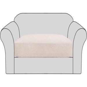 imageHVERSAILTEX High Stretch Individual Seat Cushion Covers Sofa Slipcovers Featuring Jacquard Textured Twill Fabric 3 Pack for 3 Couch Cushion GreyIvory
