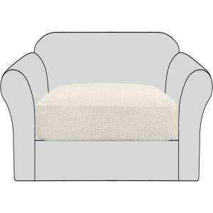 imageHVERSAILTEX High Stretch Individual Seat Cushion Covers Sofa Slipcovers Featuring Jacquard Textured Twill Fabric 3 Pack for 3 Couch Cushion GreyNatural