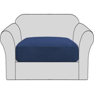 imageHVERSAILTEX High Stretch Individual Seat Cushion Covers Sofa Slipcovers Featuring Jacquard Textured Twill Fabric 3 Pack for 3 Couch Cushion GreyNavy