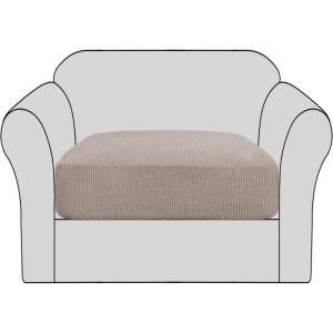 imageHVERSAILTEX High Stretch Individual Seat Cushion Covers Sofa Slipcovers Featuring Jacquard Textured Twill Fabric 3 Pack for 3 Couch Cushion GreySand
