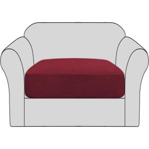 imageHVERSAILTEX High Stretch Individual Seat Cushion Covers Sofa Slipcovers Featuring Jacquard Textured Twill Fabric 3 Pack for 3 Couch Cushion GreyWineBurgundy