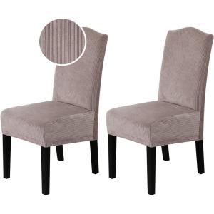 imageHVERSAILTEX Velvet Dining Chair Covers Stretch Chair Covers for Dining Room Set of 4 Parson Chair Slipcovers Chair Protectors Covers Dining Soft Thick Solid Velvet Fabric Washable BlackStriped Taupe