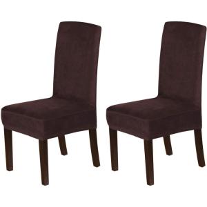 imageHVERSAILTEX Velvet Dining Chair Covers Stretch Chair Covers for Dining Room Set of 4 Parson Chair Slipcovers Chair Protectors Covers Dining Soft Thick Solid Velvet Fabric Washable BlackBrown