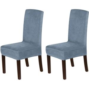 imageHVERSAILTEX Velvet Dining Chair Covers Stretch Chair Covers for Dining Room Set of 4 Parson Chair Slipcovers Chair Protectors Covers Dining Soft Thick Solid Velvet Fabric Washable BlackStone Blue