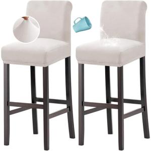 imageHVERSAILTEX 100 Waterproof Bar Stool Cover Stretch Counter Stool Pub Chair Slipcover for Dining Room Removable Soft Thick Solid Fleece Fabric Bar Stool Slipcovers Set of 2 CamelFleeceivory