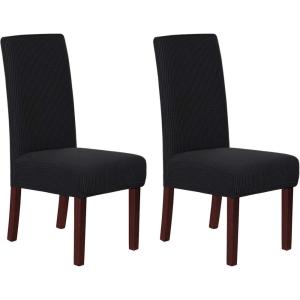 imageHVERSAILTEX Stretch Dining Chair Covers Set of 4 Chair Covers for Dining Room Parsons Chair Slipcover Chair Protectors Covers Dining Feature Textured Checked Jacquard Fabric IvoryBlack