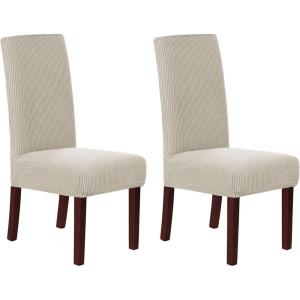 imageHVERSAILTEX Stretch Dining Chair Covers Set of 4 Chair Covers for Dining Room Parsons Chair Slipcover Chair Protectors Covers Dining Feature Textured Checked Jacquard Fabric IvoryIsland Fossi