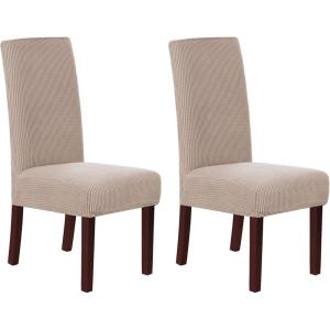 imageHVERSAILTEX Stretch Dining Chair Covers Set of 4 Chair Covers for Dining Room Parsons Chair Slipcover Chair Protectors Covers Dining Feature Textured Checked Jacquard Fabric IvorySand