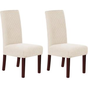 imageHVERSAILTEX Stretch Dining Chair Covers Set of 4 Chair Covers for Dining Room Parsons Chair Slipcover Chair Protectors Covers Dining Feature Textured Checked Jacquard Fabric IvoryNatural