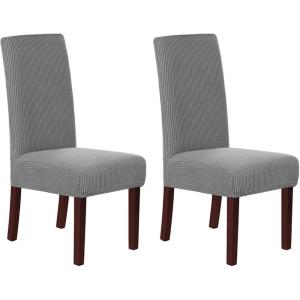 imageHVERSAILTEX Stretch Dining Chair Covers Set of 4 Chair Covers for Dining Room Parsons Chair Slipcover Chair Protectors Covers Dining Feature Textured Checked Jacquard Fabric IvoryDove