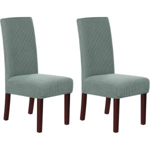 imageHVERSAILTEX Stretch Dining Chair Covers Set of 4 Chair Covers for Dining Room Parsons Chair Slipcover Chair Protectors Covers Dining Feature Textured Checked Jacquard Fabric IvorySage