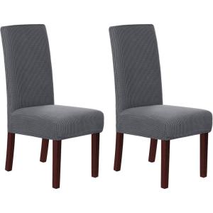 imageHVERSAILTEX Stretch Dining Chair Covers Set of 4 Chair Covers for Dining Room Parsons Chair Slipcover Chair Protectors Covers Dining Feature Textured Checked Jacquard Fabric IvoryGrey